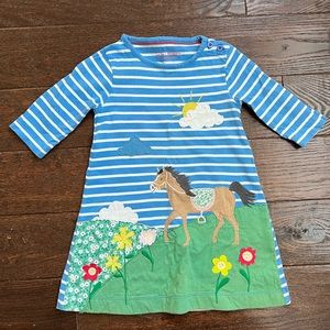 Mini Boden size 3-4 blue striped horse appliqué dress